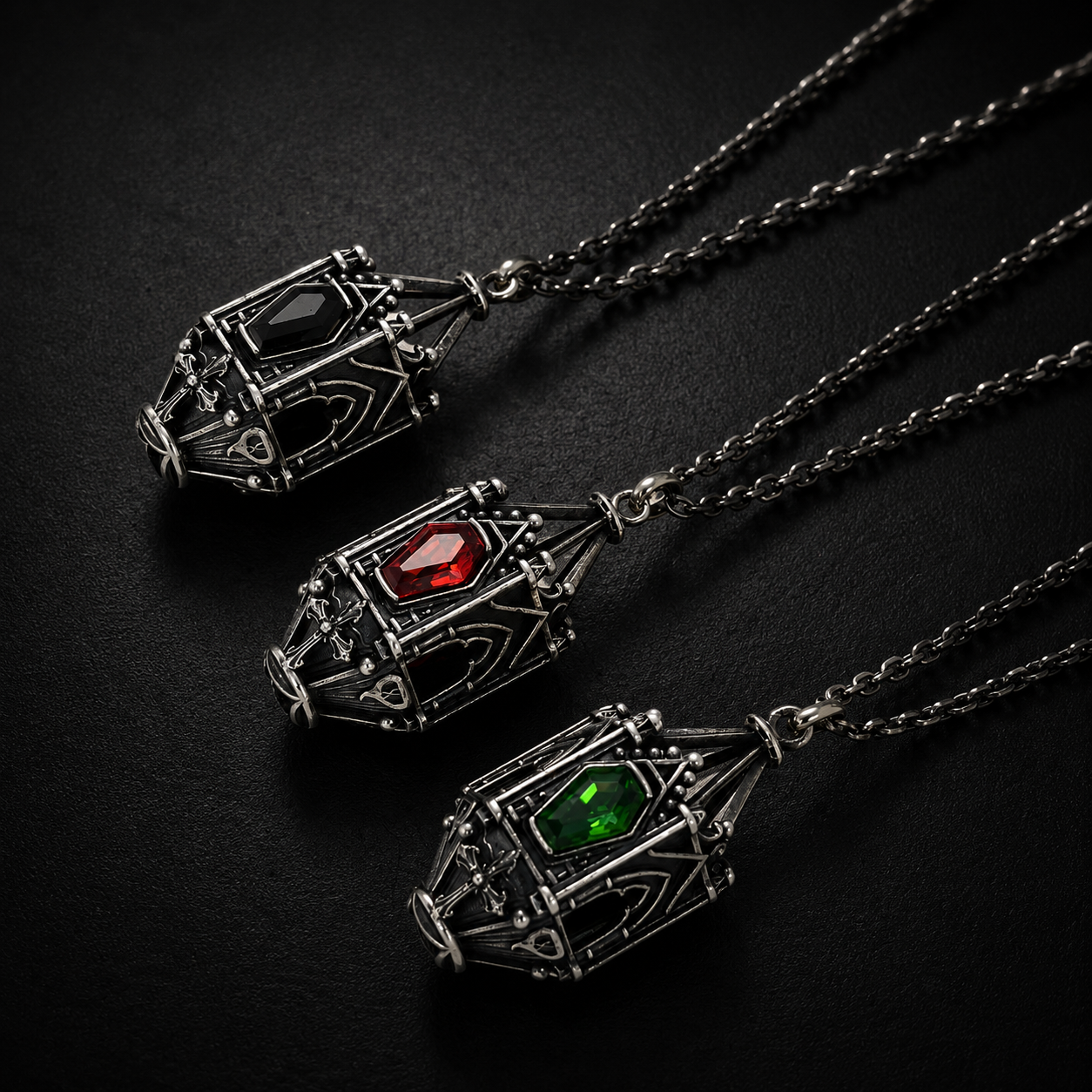 Sterling Silver Gothic Lantern Gemstone Necklace
