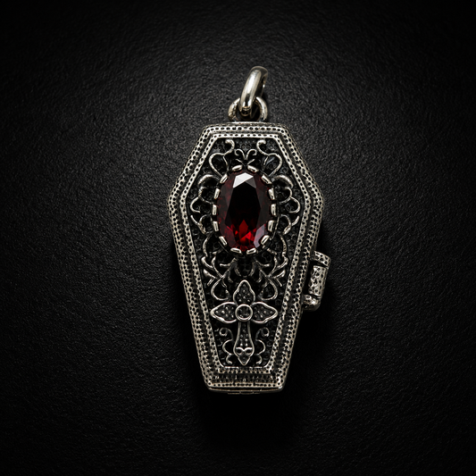 Sterling Silver Gothic GemStone Coffin Pendant