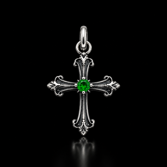 Sterling Silver Gothic Gemstone Cross Pendant