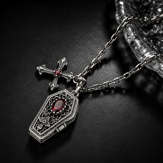 Sterling Silver Gothic Coffin Cross Necklace