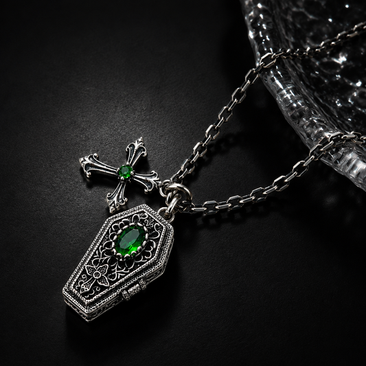 Sterling Silver Gothic Coffin Cross Necklace