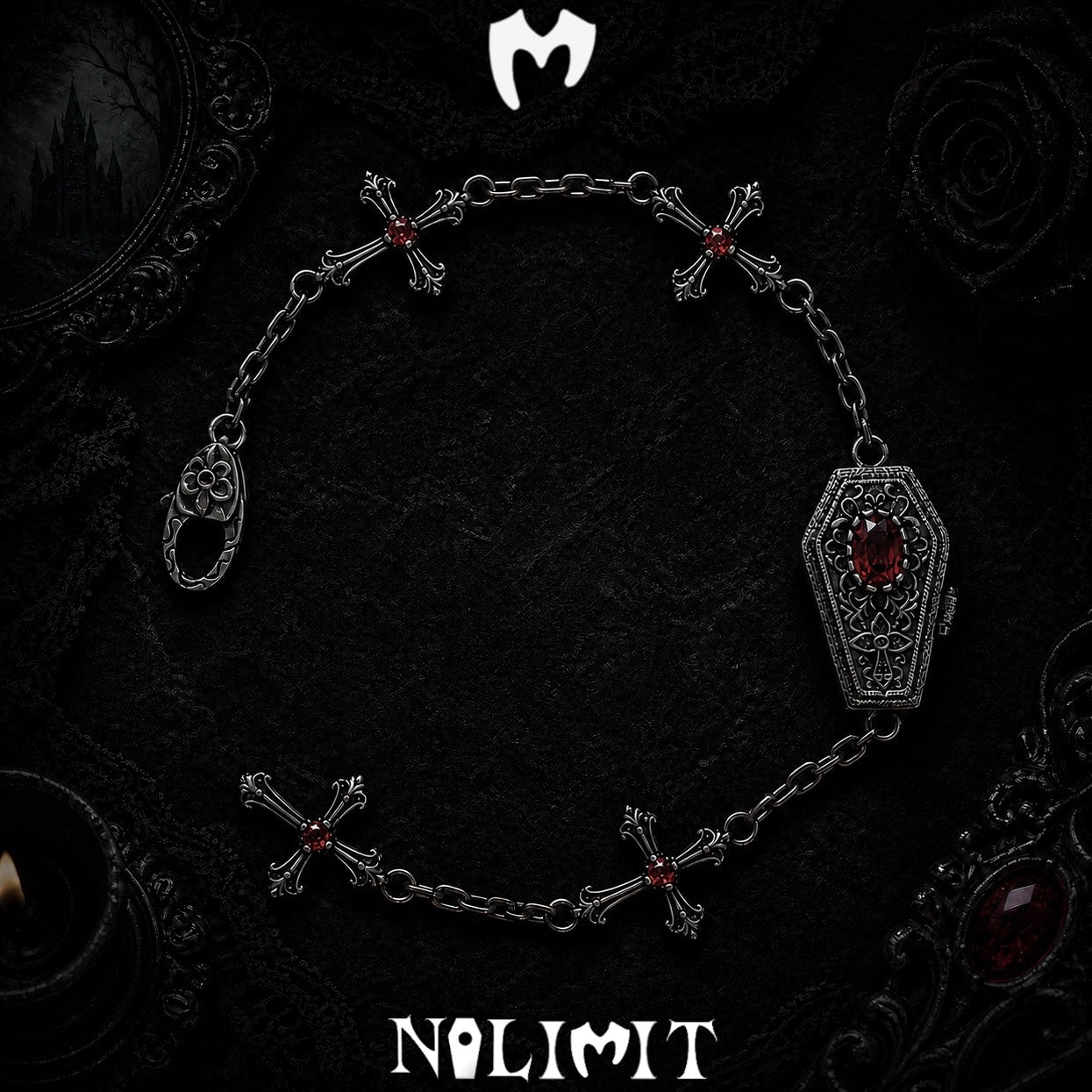Bracciale gotico bara e croce in argento sterling