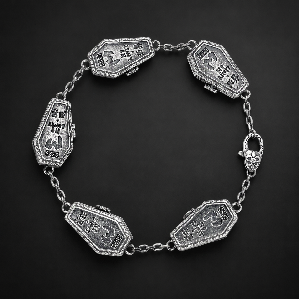 Sterling Silver Gothic GemStone Coffin Bracelet