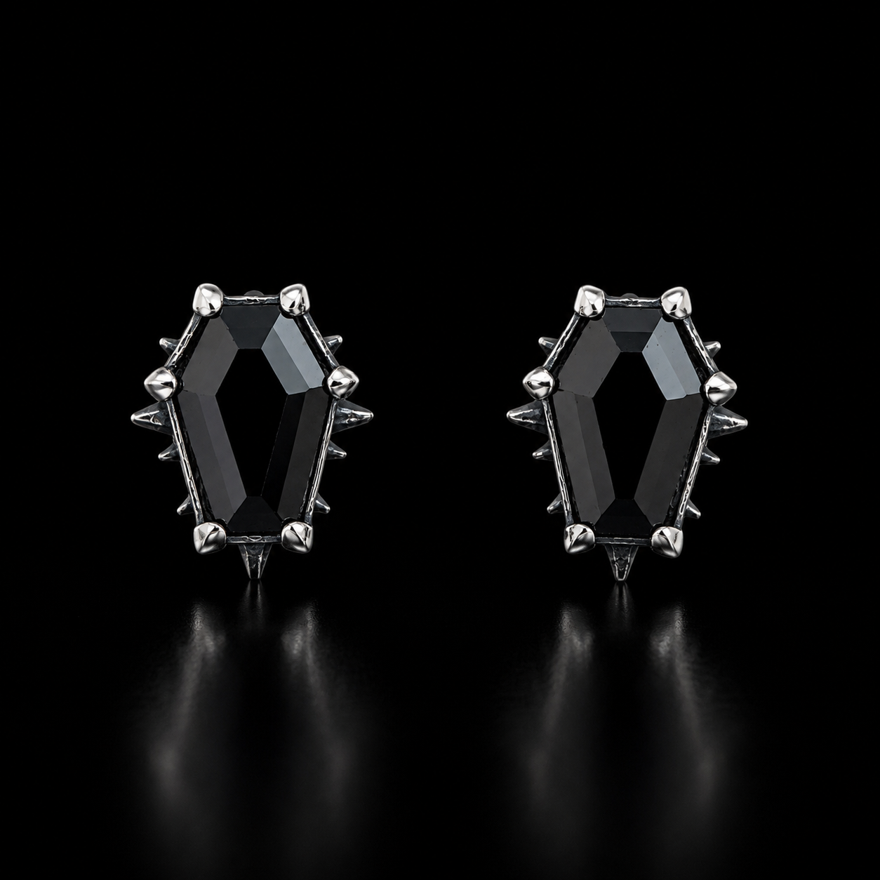 Sterling Silver Gothic Coffin Gemstone Earrings