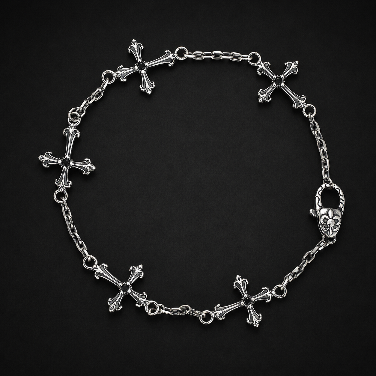 Sterling Silver Gothic Cross Bracelet
