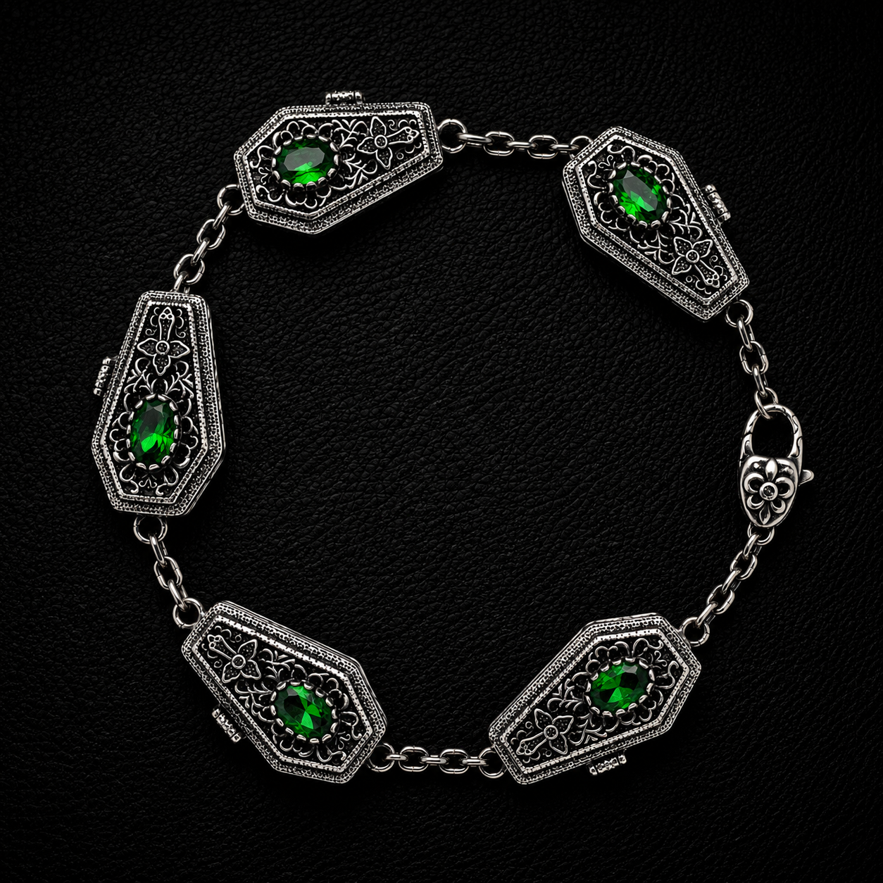 Sterling Silver Gothic GemStone Coffin Bracelet