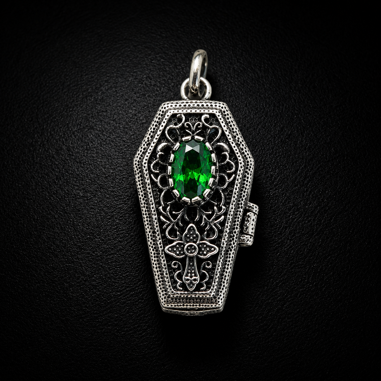 Sterling Silver Gothic GemStone Coffin Pendant