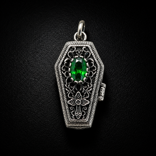 Sterling Silver Gothic GemStone Coffin Pendant