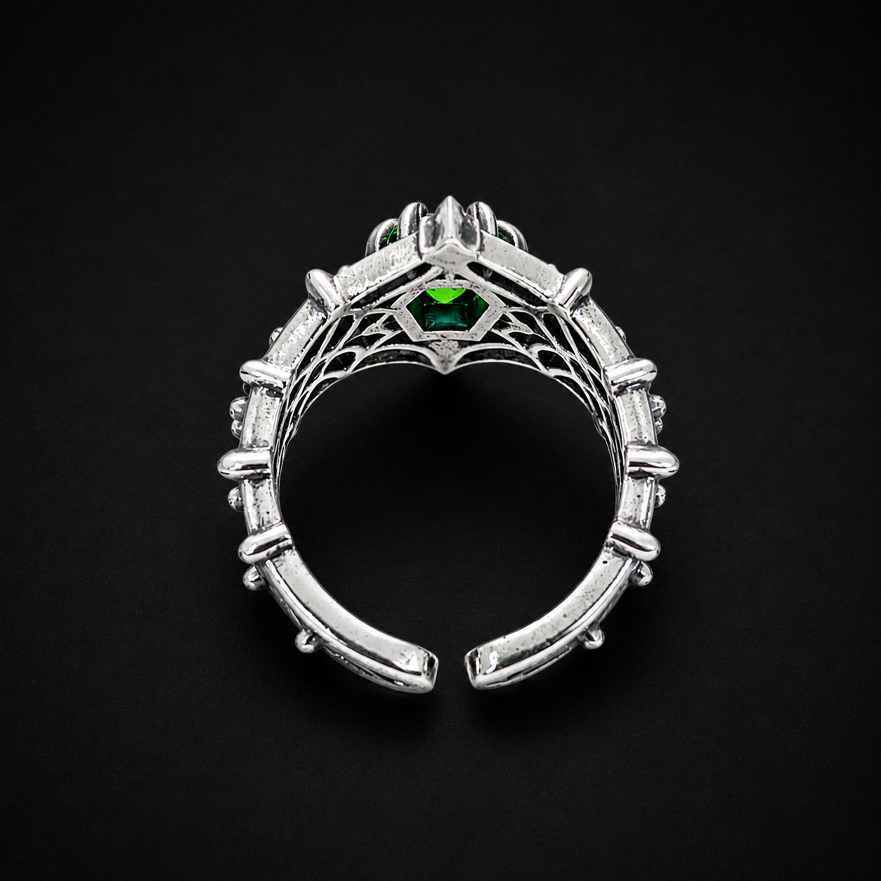 Sterling Silver Gothic Spiderweb Gemstone Ring