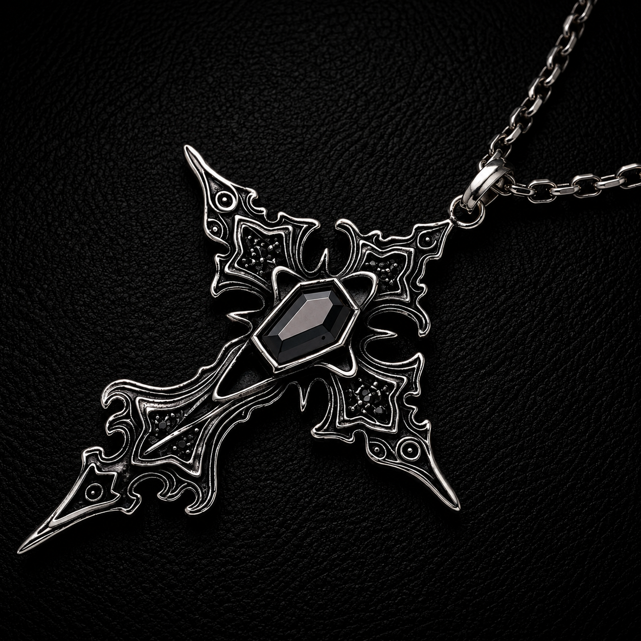 Sterling Silver Gothic Gemstone Cross Necklace