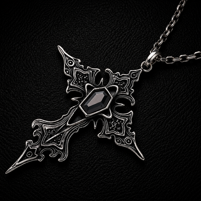 Sterling Silver Gothic Gemstone Cross Necklace