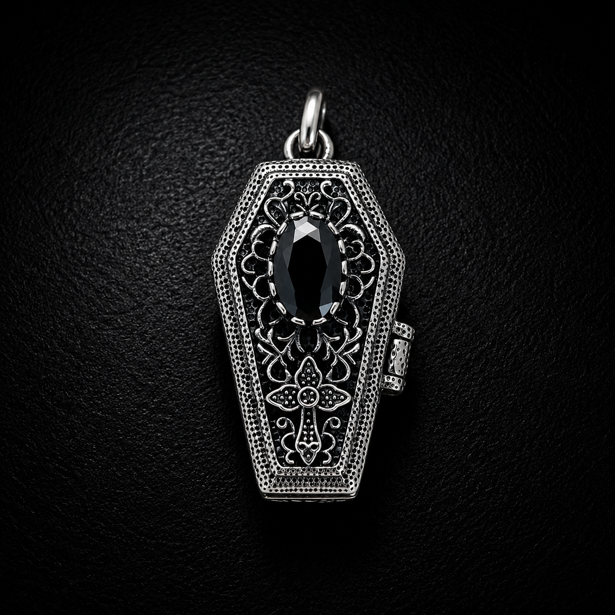 Sterling Silver Gothic GemStone Coffin Pendant
