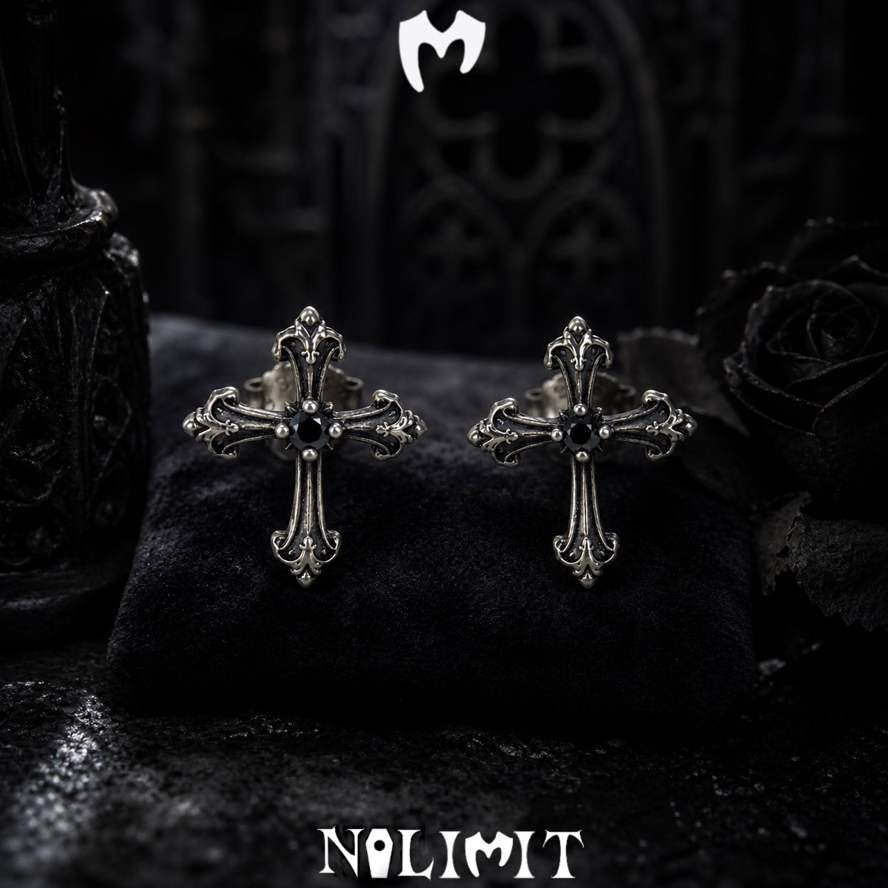 Sterling Silver Gothic Cross Drop Earrings
