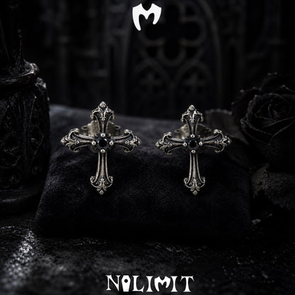 Sterling Silver Gothic Cross Drop Earrings
