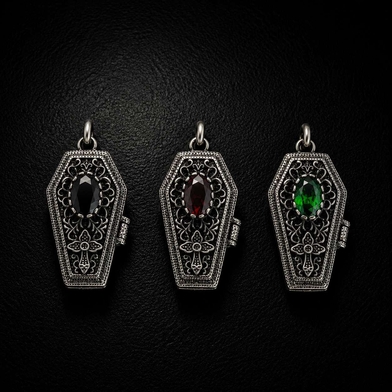 Sterling Silver Gothic GemStone Coffin Pendant