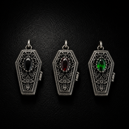 Sterling Silver Gothic GemStone Coffin Pendant