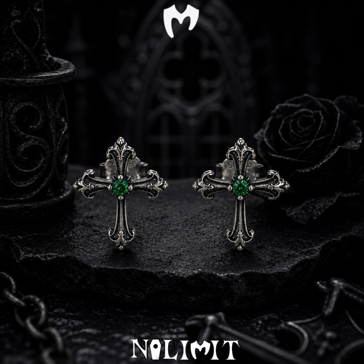 Sterling Silver Gothic Cross Drop Earrings