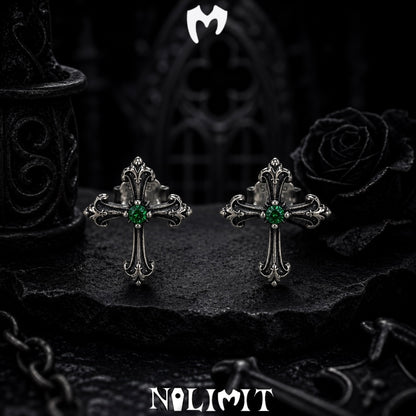 Sterling Silver Gothic Cross Drop Earrings