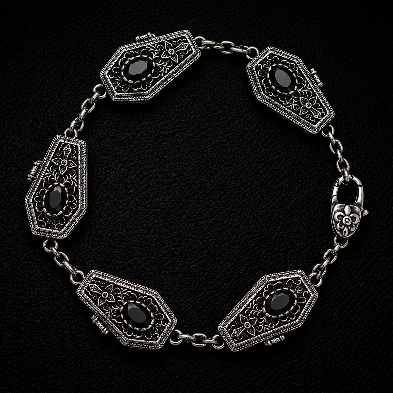 Sterling Silver Gothic GemStone Coffin Bracelet
