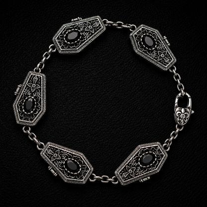 Sterling Silver Gothic GemStone Coffin Bracelet