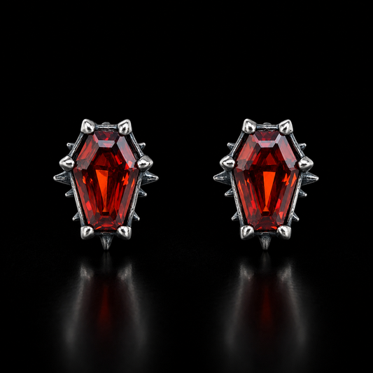 Sterling Silver Gothic Coffin Gemstone Earrings