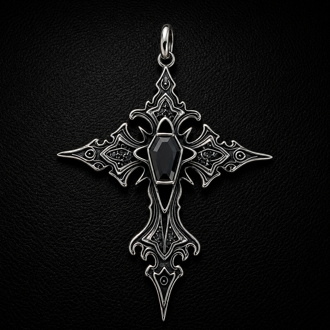 Sterling Silver Gothic Gemstone Cross Pendant