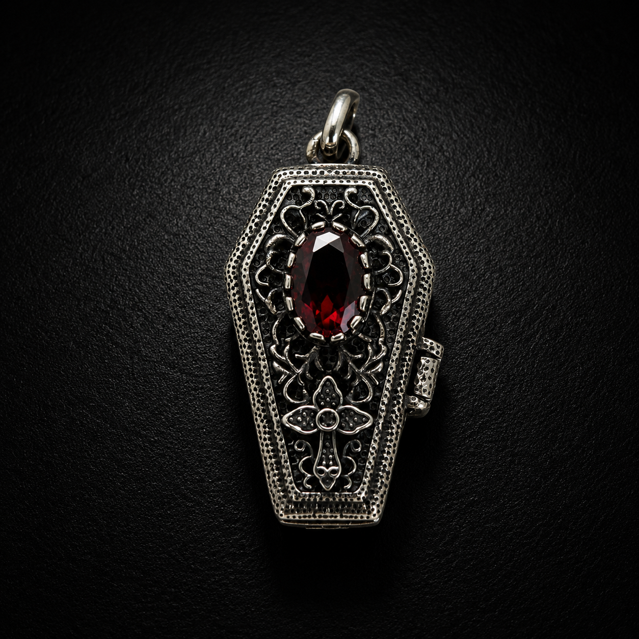 Sterling Silver Gothic GemStone Coffin Pendant