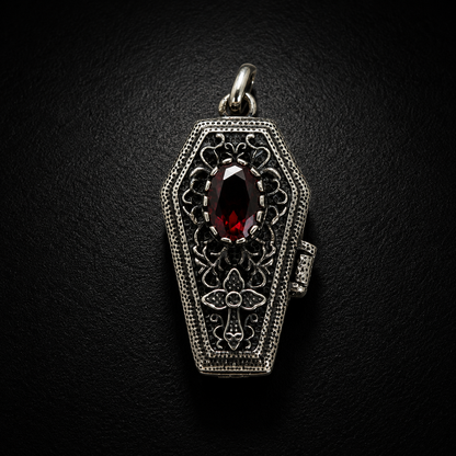 Sterling Silver Gothic GemStone Coffin Pendant