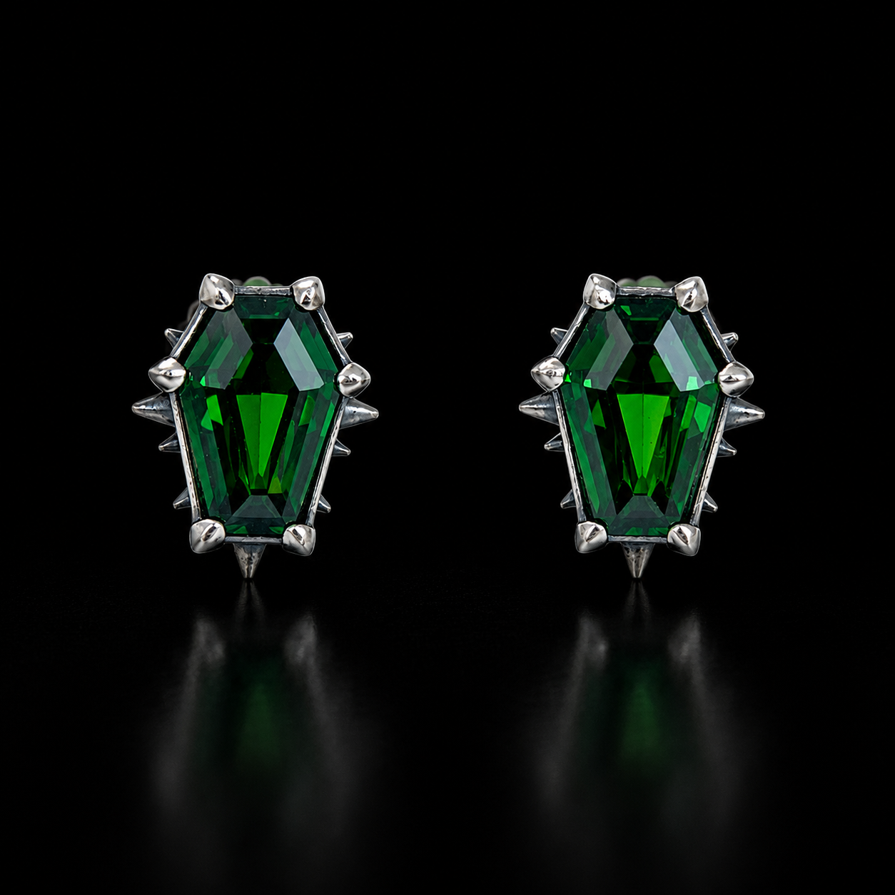 Sterling Silver Gothic Coffin Gemstone Earrings