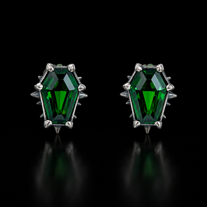 Sterling Silver Gothic Coffin Gemstone Earrings