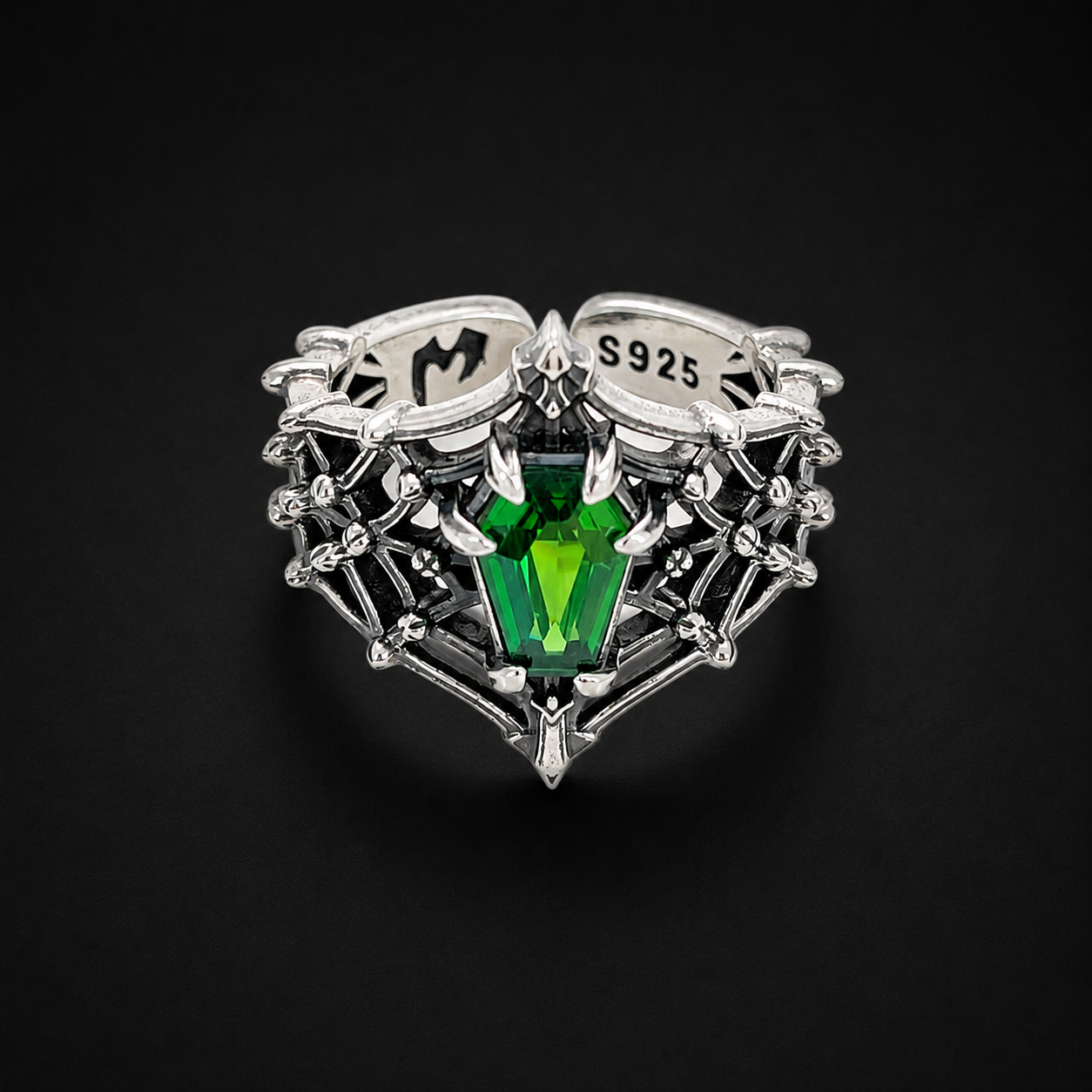 Sterling Silver Gothic Spiderweb Gemstone Ring