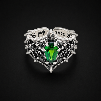 Sterling Silver Gothic Spiderweb Gemstone Ring