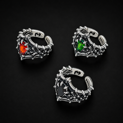 Sterling Silver Gothic Spiderweb Gemstone Ring