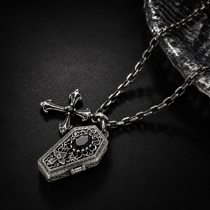 Sterling Silver Gothic Coffin Cross Necklace