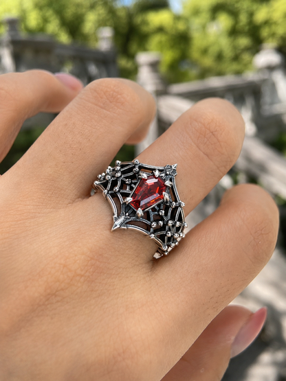 Sterling Silver Gothic Spiderweb Gemstone Ring