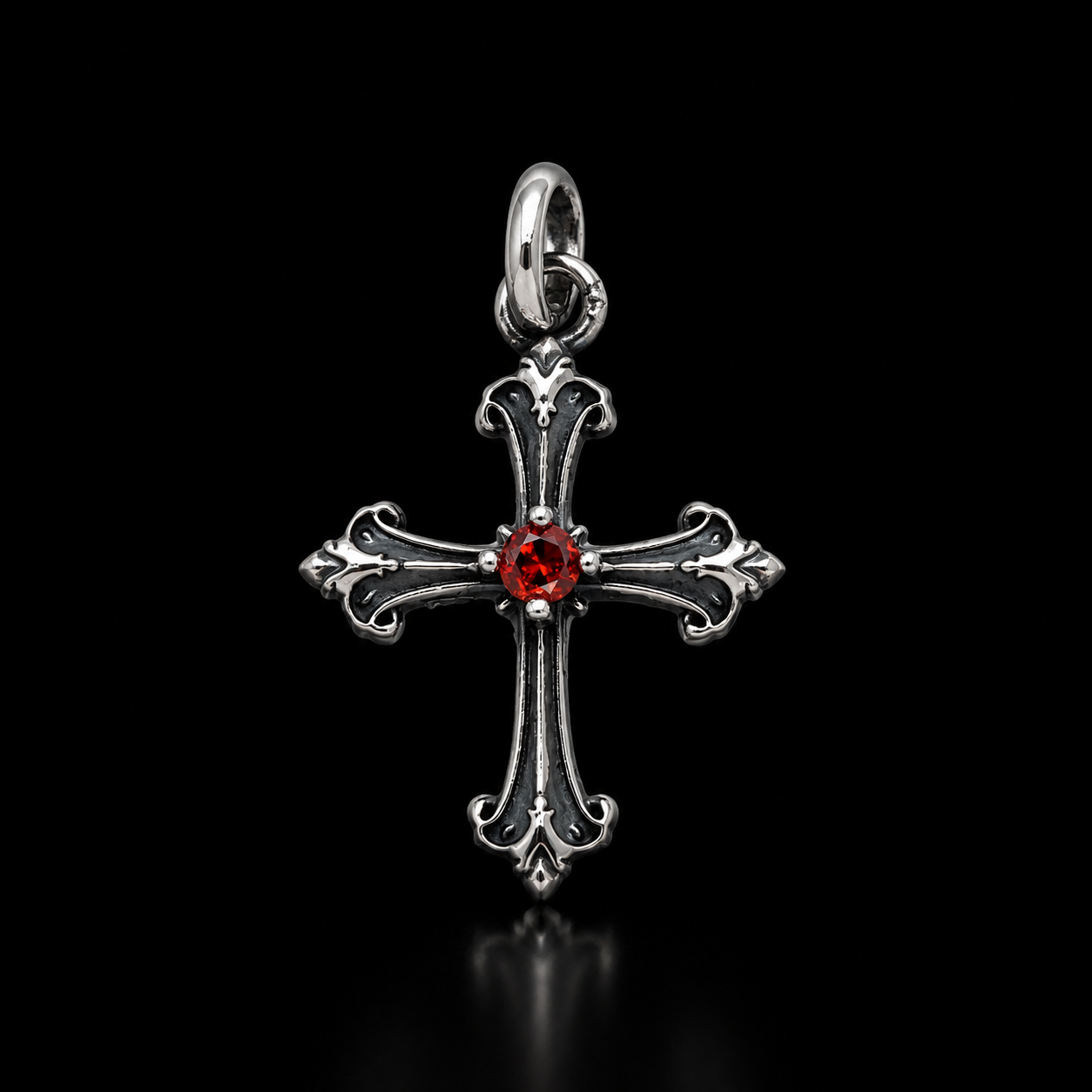 Sterling Silver Gothic Gemstone Cross Pendant