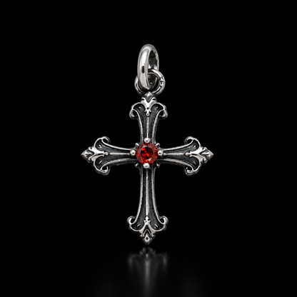 Sterling Silver Gothic Gemstone Cross Pendant