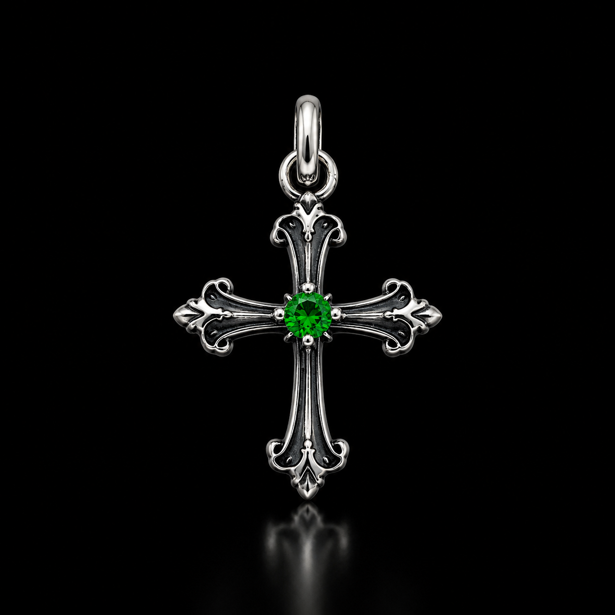 Sterling Silver Gothic Gemstone Cross Pendant