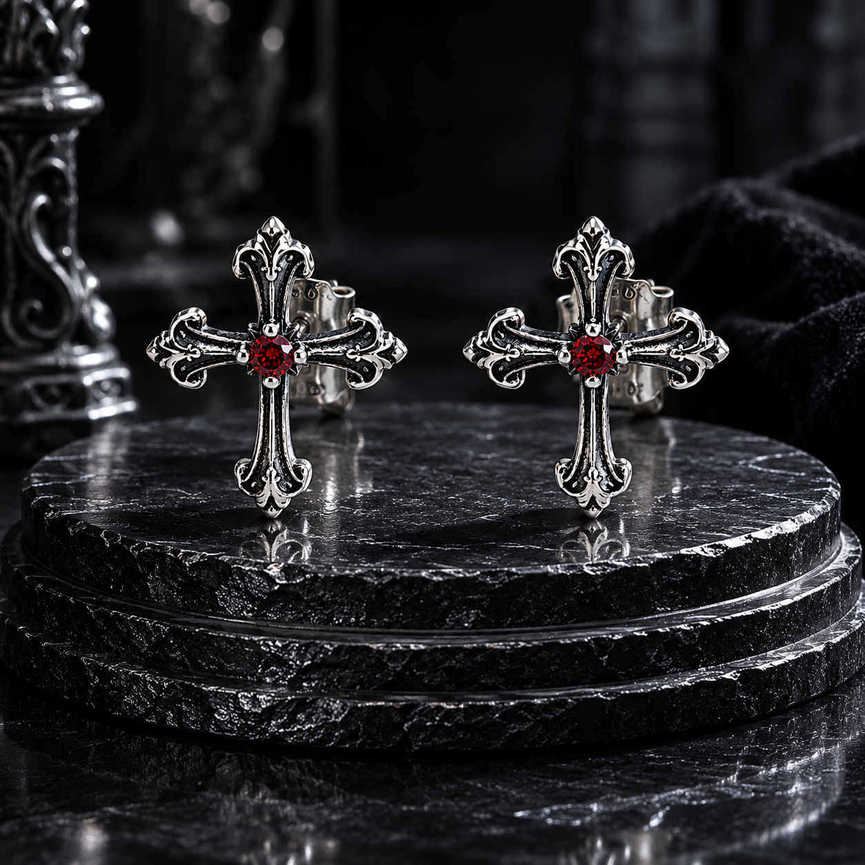 Sterling Silver Gothic Cross Drop Earrings