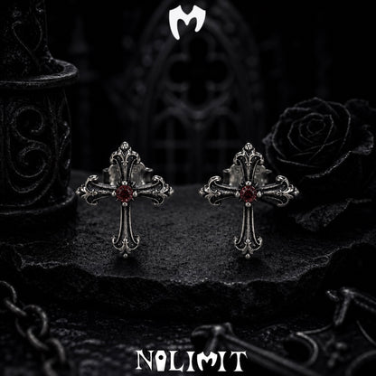 Sterling Silver Gothic Cross Drop Earrings