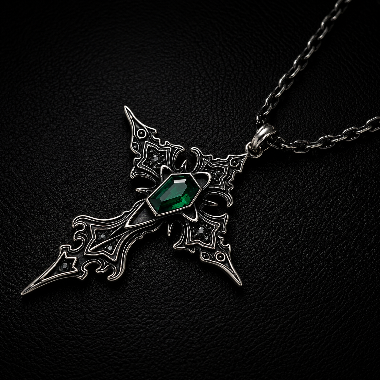Sterling Silver Gothic Gemstone Cross Necklace