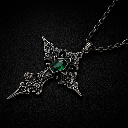 Sterling Silver Gothic Gemstone Cross Necklace
