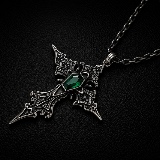 Sterling Silver Gothic Gemstone Cross Necklace