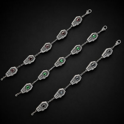 Sterling Silver Gothic GemStone Coffin Bracelet
