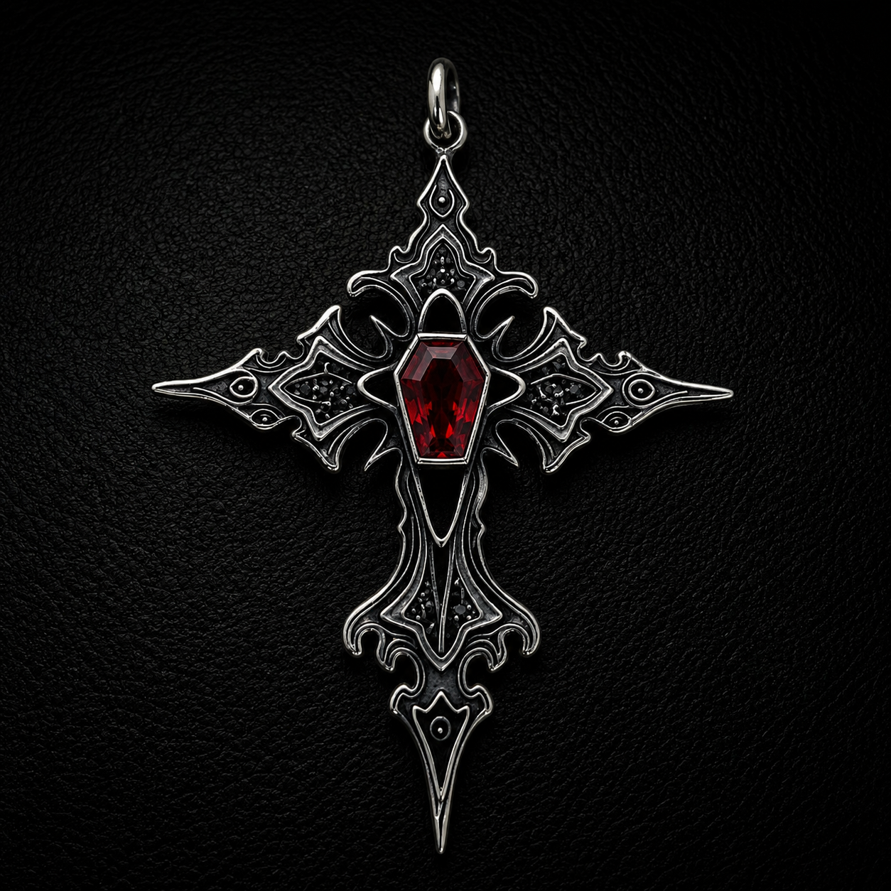 Sterling Silver Gothic Gemstone Cross Pendant