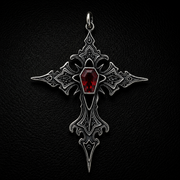 Sterling Silver Gothic Gemstone Cross Pendant