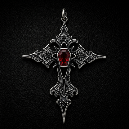 Sterling Silver Gothic Gemstone Cross Pendant
