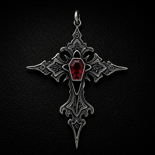 Sterling Silver Gothic Gemstone Cross Pendant