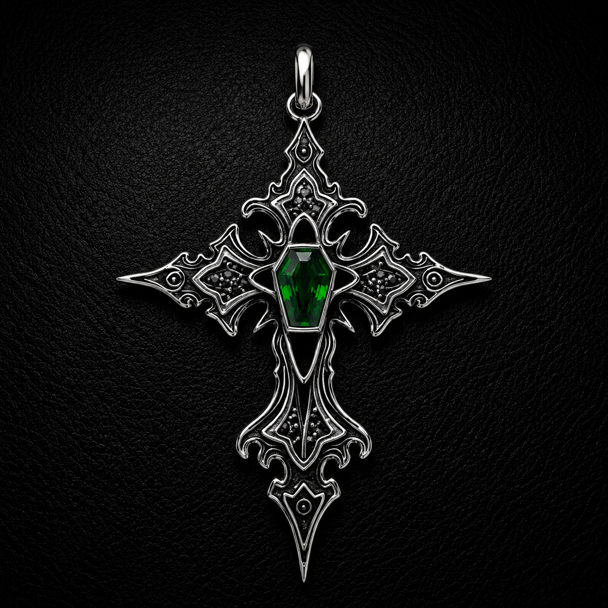 Sterling Silver Gothic Gemstone Cross Pendant