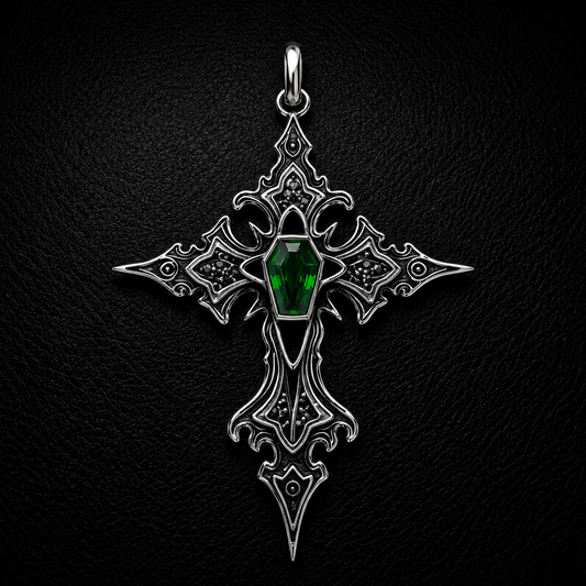 Sterling Silver Gothic Gemstone Cross Pendant